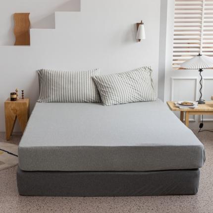 91家纺网 家纺一手货源 找家纺 （总）简煦2025新款全棉色纺针织棉条纹纯色四件套系列2单床笠