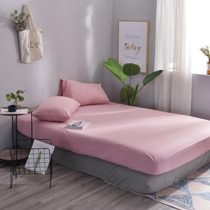 91家纺网 家纺一手货源 找家纺 （总）简煦2025新款全棉色纺针织棉条纹纯色四件套系列2单床笠