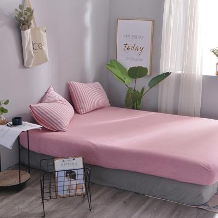 91家纺网 家纺一手货源 找家纺 （总）简煦2025新款全棉色纺针织棉条纹纯色四件套系列2单床笠