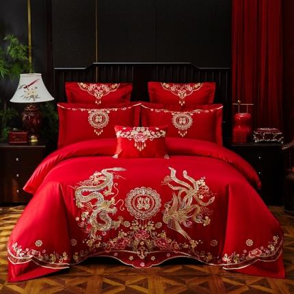 91家纺网 家纺一手货源 找家纺 高大尚2021新款40s全工艺喷气纯棉中式婚嫁多件套龙凤和美