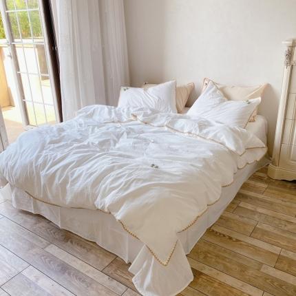 91家纺网 家纺一手货源 找家纺 （总）玛奇朵2021新款全棉色织水洗棉贝壳边四件套妮可系列