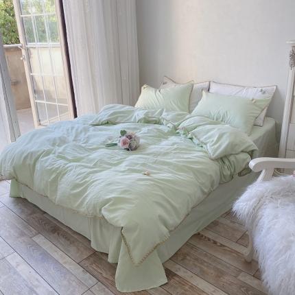 91家纺网 家纺一手货源 找家纺 （总）玛奇朵2021新款全棉色织水洗棉贝壳边四件套妮可系列