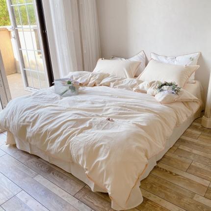 91家纺网 家纺一手货源 找家纺 （总）玛奇朵2021新款全棉色织水洗棉贝壳边四件套妮可系列