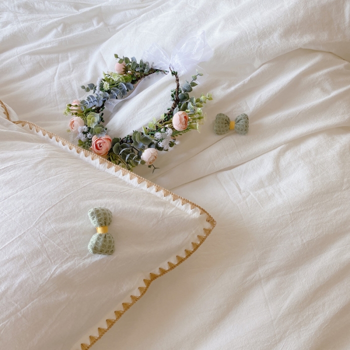 91家纺网 家纺一手货源 找家纺 玛奇朵2021新款全棉色织水洗棉贝壳边四件套妮可系列妮可-白