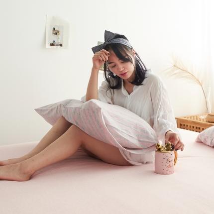 91家纺网 家纺一手货源 找家纺 （总）简煦2025新款全棉色纺针织棉条纹纯色四件套系列2单枕套