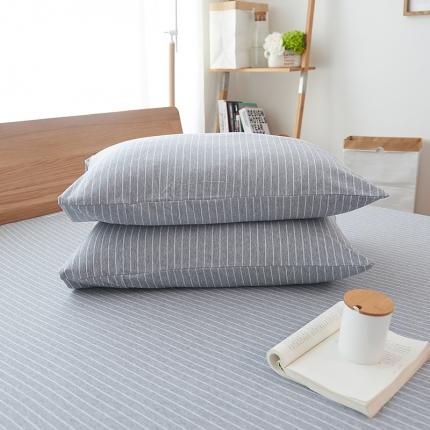 91家纺网 家纺一手货源 找家纺 （总）简煦2025新款全棉色纺针织棉条纹纯色四件套系列2单枕套