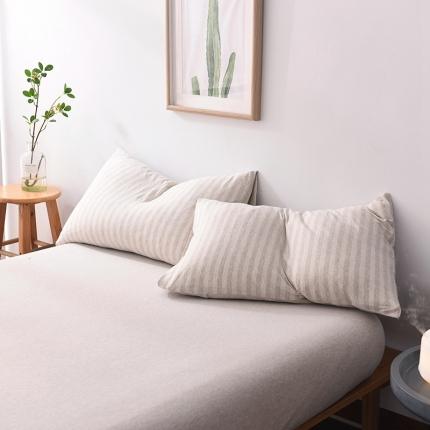 91家纺网 家纺一手货源 找家纺 （总）简煦2025新款全棉色纺针织棉条纹纯色四件套系列2单枕套