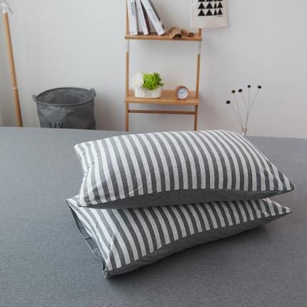 91家纺网 家纺一手货源 找家纺 （总）简煦2025新款全棉色纺针织棉条纹纯色四件套系列2单枕套