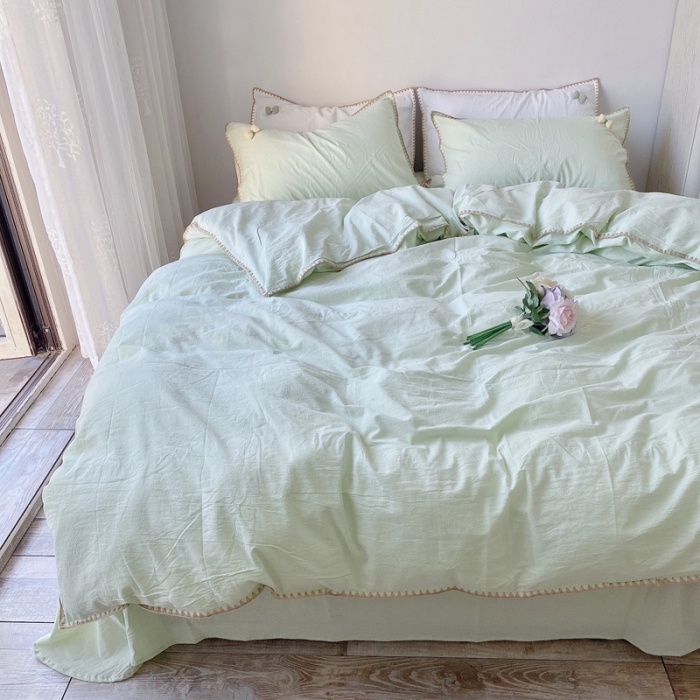 91家纺网 家纺一手货源 找家纺 玛奇朵2021新款全棉色织水洗棉贝壳边四件套妮可系列妮可-绿