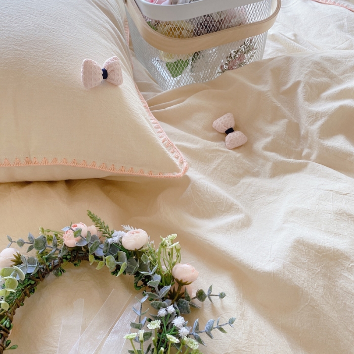 91家纺网 家纺一手货源 找家纺 玛奇朵21新款全棉色织水洗棉贝壳边四件套妮可系列妮可-米色