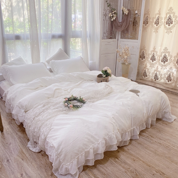 91家纺网 家纺一手货源 找家纺 （总）玛奇朵 2021新款华夫格雪纺纱全棉色织提花四件套