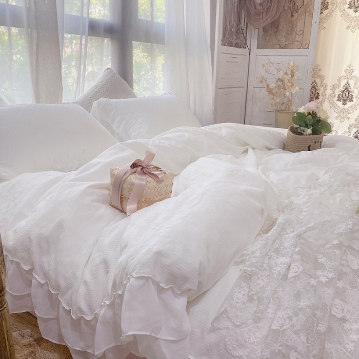 91家纺网 家纺一手货源 找家纺 （总）玛奇朵 2021新款华夫格雪纺纱全棉色织提花四件套