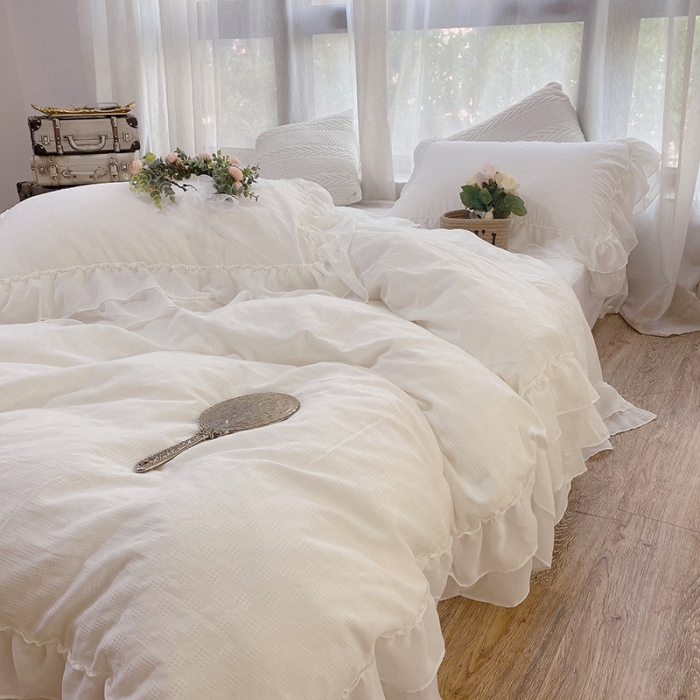 91家纺网 家纺一手货源 找家纺 （总）玛奇朵 2021新款华夫格雪纺纱全棉色织提花四件套