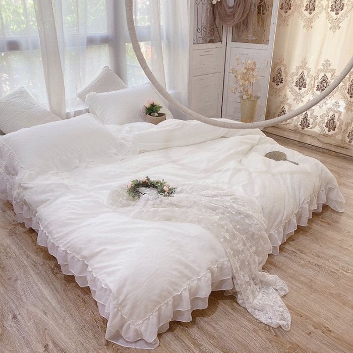 91家纺网 家纺一手货源 找家纺 （总）玛奇朵 2021新款华夫格雪纺纱全棉色织提花四件套