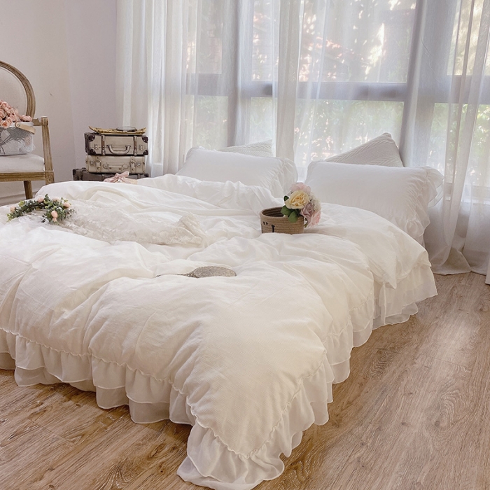 91家纺网 家纺一手货源 找家纺 （总）玛奇朵 2021新款华夫格雪纺纱全棉色织提花四件套