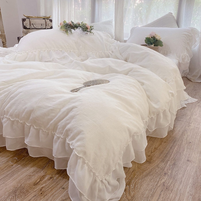 91家纺网 家纺一手货源 找家纺 （总）玛奇朵 2021新款华夫格雪纺纱全棉色织提花四件套