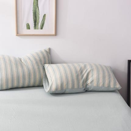 91家纺网 家纺一手货源 找家纺 （总）简煦2025新款全棉色纺针织棉条纹纯色四件套系列3单枕套