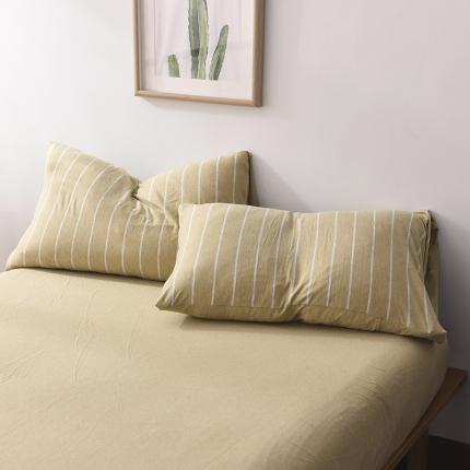 91家纺网 家纺一手货源 找家纺 （总）简煦2025新款全棉色纺针织棉条纹纯色四件套系列3单枕套