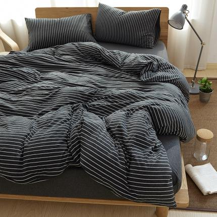 91家纺网 家纺一手货源 找家纺 （总）简煦2025新款全棉色纺针织棉条纹纯色套件系列4单被套