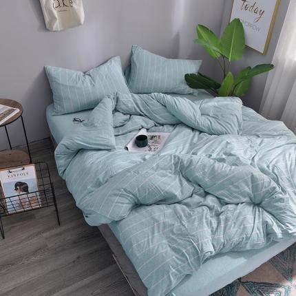 91家纺网 家纺一手货源 找家纺 （总）简煦2025新款全棉色纺针织棉条纹纯色套件系列4单被套