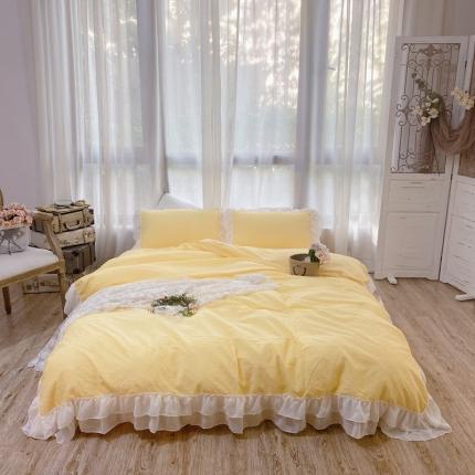 玛奇朵 2021新款华夫格雪纺纱全棉色织提花四件套华夫格-黄