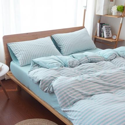 91家纺网 家纺一手货源 找家纺 （总）简煦2025新款全棉色纺针织棉条纹纯色套件系列4单被套