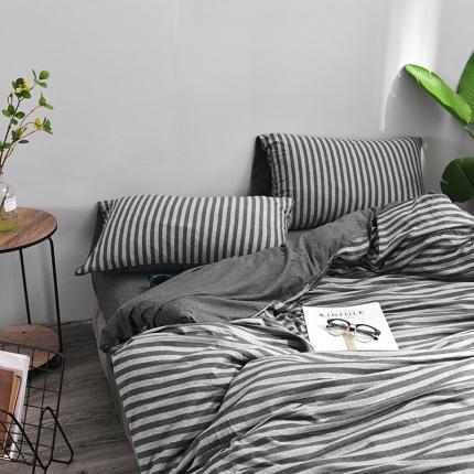 91家纺网 家纺一手货源 找家纺 （总）简煦2025新款全棉色纺针织棉条纹纯色套件系列4单被套