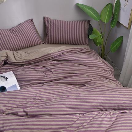 91家纺网 家纺一手货源 找家纺 （总）简煦2025新款全棉色纺针织棉条纹纯色套件系列4单被套