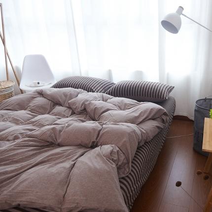 91家纺网 家纺一手货源 找家纺 （总）简煦2025新款全棉色纺针织棉条纹纯色套件系列4单被套