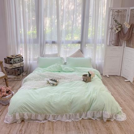 91家纺网 家纺一手货源 找家纺 玛奇朵 2021新款华夫格雪纺纱全棉色织提花四件套华夫格-绿