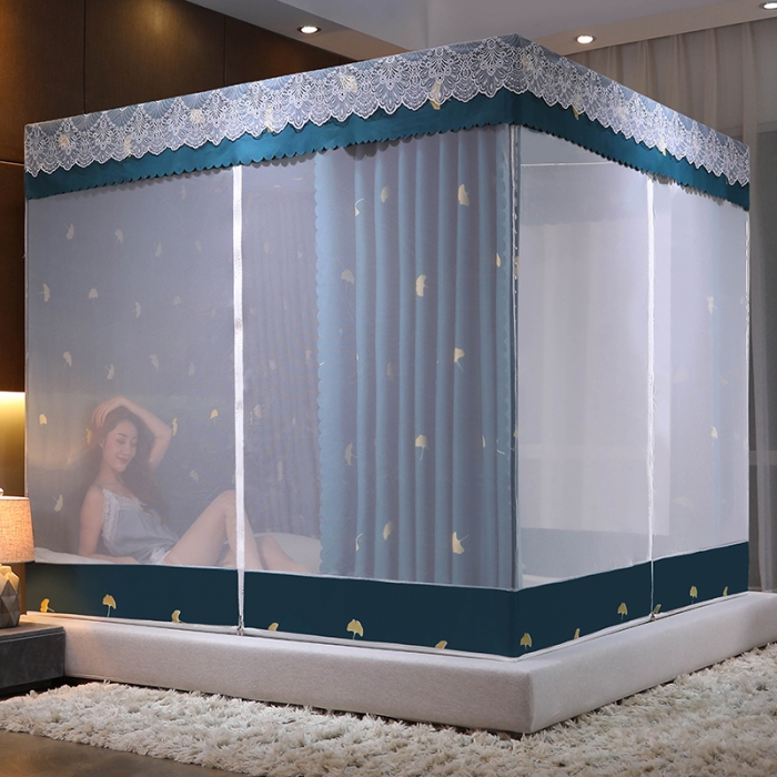 91家纺网 家纺一手货源 找家纺 千逸虹 2024新款坐床全底纱 遮光蚊帐 银杏绿