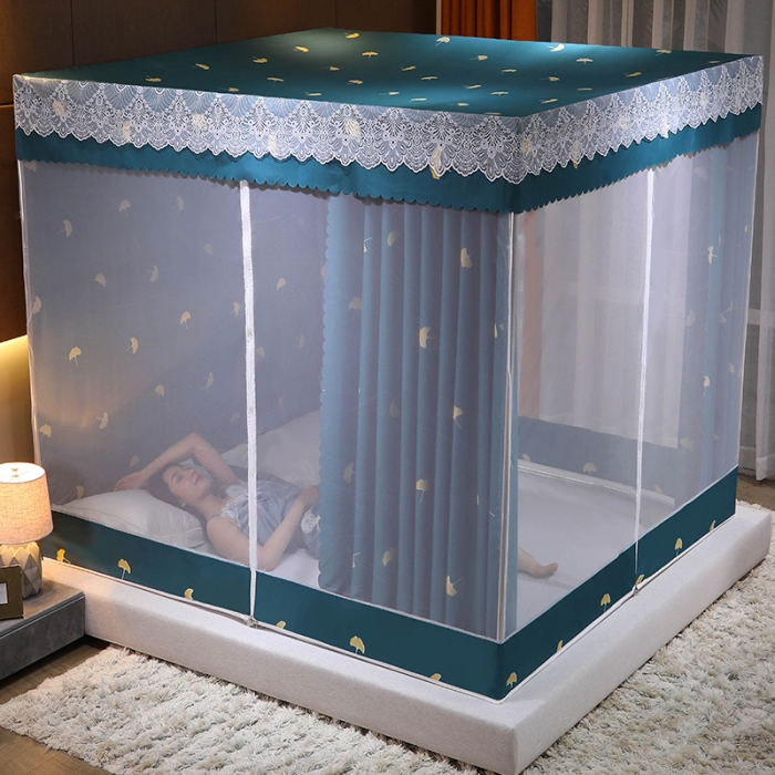 91家纺网 家纺一手货源 找家纺 千逸虹 2024新款坐床全底纱 遮光蚊帐 银杏绿