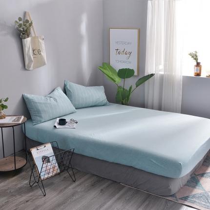 91家纺网 家纺一手货源 找家纺 （总）简煦2025新款全棉色纺针织棉条纹纯色套件系列4单床笠