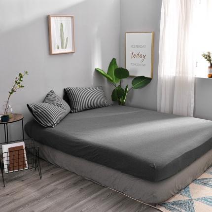 91家纺网 家纺一手货源 找家纺 （总）简煦2025新款全棉色纺针织棉条纹纯色套件系列4单床笠