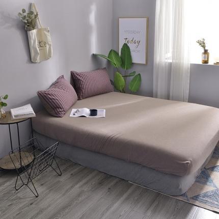 91家纺网 家纺一手货源 找家纺 （总）简煦2025新款全棉色纺针织棉条纹纯色套件系列4单床笠