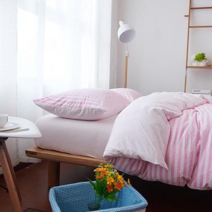 91家纺网 家纺一手货源 找家纺 （总）简煦2025新款全棉色纺针织棉条纹纯色套件系列4单床单