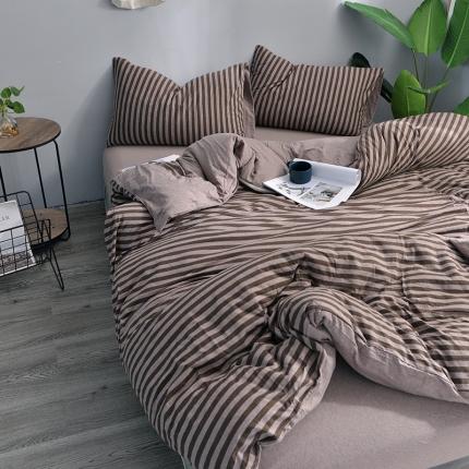 91家纺网 家纺一手货源 找家纺 （总）简煦2025新款全棉色纺针织棉条纹纯色套件系列4单床单