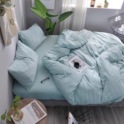 91家纺网 家纺一手货源 找家纺 （总）简煦2025新款全棉色纺针织棉条纹纯色套件系列4单床单