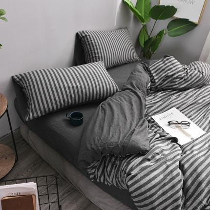 91家纺网 家纺一手货源 找家纺 （总）简煦2025新款全棉色纺针织棉条纹纯色套件系列4单床单