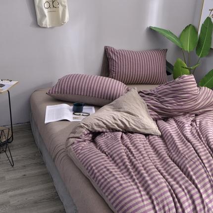 91家纺网 家纺一手货源 找家纺 （总）简煦2025新款全棉色纺针织棉条纹纯色套件系列4单床单