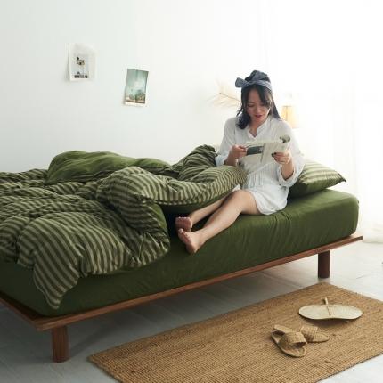 91家纺网 家纺一手货源 找家纺 （总）简煦2025新款全棉色纺针织棉条纹纯色四件套系列5单被套