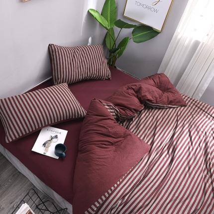 91家纺网 家纺一手货源 找家纺 （总）简煦2025新款全棉色纺针织棉条纹纯色四件套系列5单被套