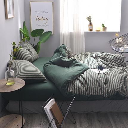 91家纺网 家纺一手货源 找家纺 （总）简煦2025新款全棉色纺针织棉条纹纯色四件套系列5单被套