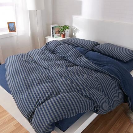 91家纺网 家纺一手货源 找家纺 （总）简煦2025新款全棉色纺针织棉条纹纯色四件套系列5单被套