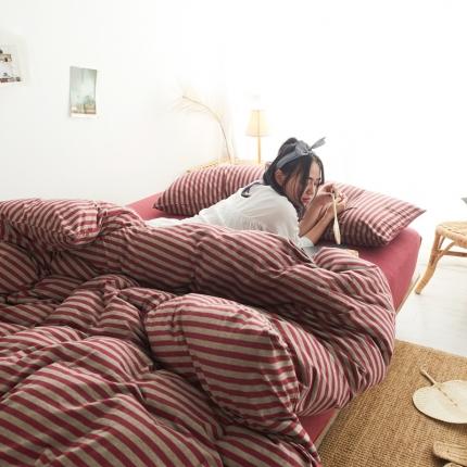 91家纺网 家纺一手货源 找家纺 （总）简煦2025新款全棉色纺针织棉条纹纯色四件套系列5单被套