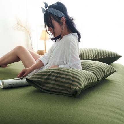 91家纺网 家纺一手货源 找家纺 （总）简煦2025新款全棉色纺针织棉条纹纯色四件套系列5单枕套