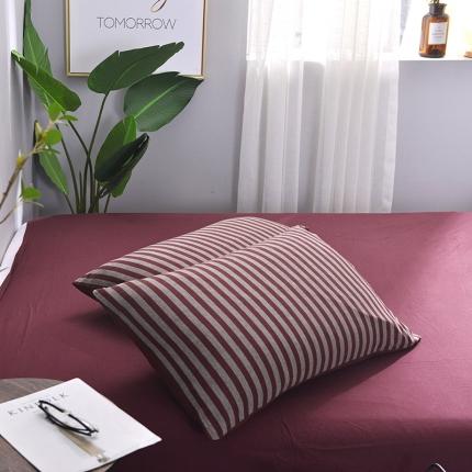 91家纺网 家纺一手货源 找家纺 （总）简煦2025新款全棉色纺针织棉条纹纯色四件套系列5单枕套