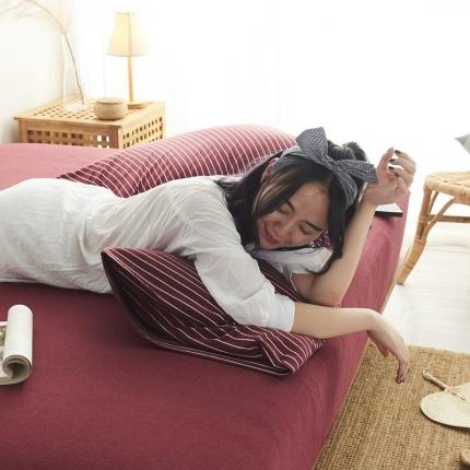 91家纺网 家纺一手货源 找家纺 （总）简煦2025新款全棉色纺针织棉条纹纯色四件套系列5单枕套