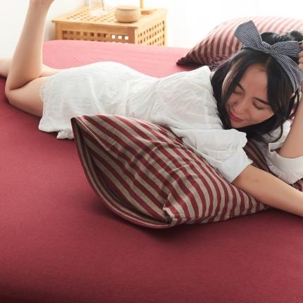 91家纺网 家纺一手货源 找家纺 （总）简煦2025新款全棉色纺针织棉条纹纯色四件套系列5单枕套