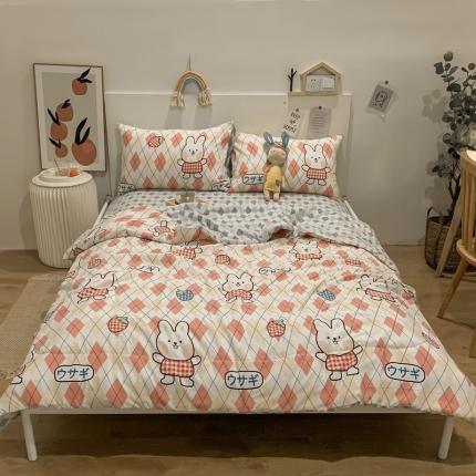 91家纺网 家纺一手货源 找家纺 2021新款长绒棉夏被四件套 月亮兔